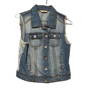 Highway Jeans Women's Cropped Denim Vest 90s Y2K Size M Lace